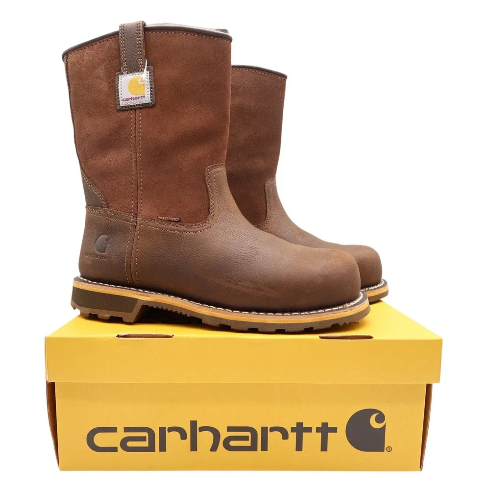 Carhartt Work Boots Mens 9 M Brown Leather Pull-On Waterproof CMP1453 NIB